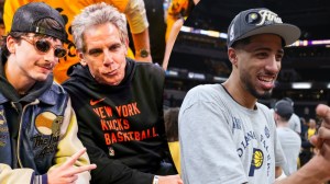 Tyrese Haliburton pictured next to Ben Stiller.